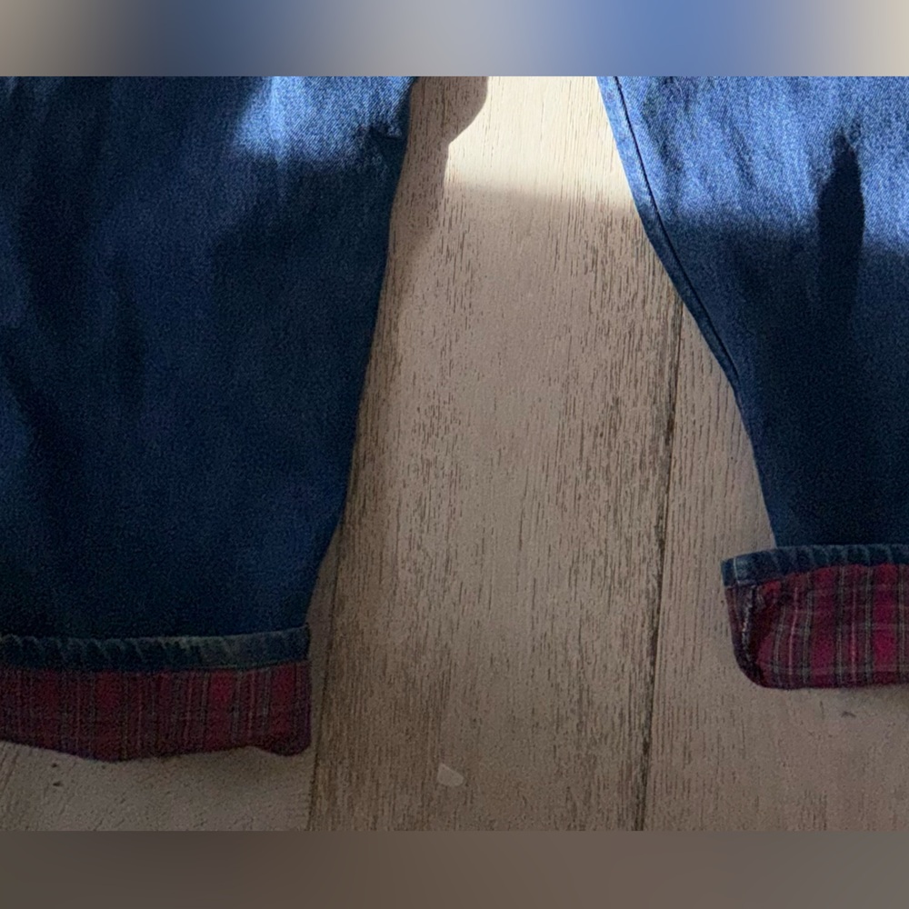 Vintage LL Bean flannel plaid lined high rise mom jeans dark wash insulated 22W - Picture 8 of 9